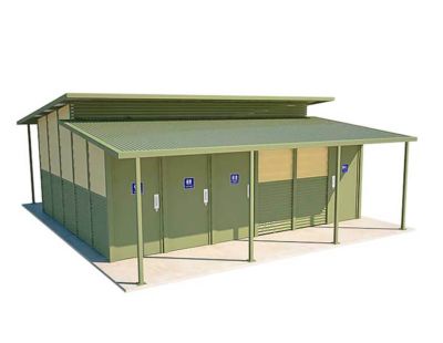 Noosa Multi Amenity Toilet Building with Classic Cream and Pale Eucalypt colour scheme